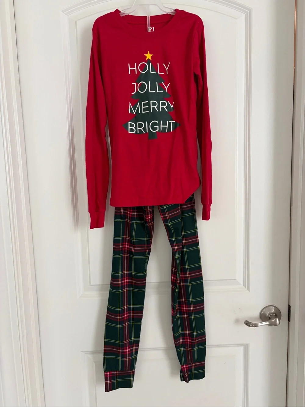 Holiday Pajama Set with Green Plaid Pants
